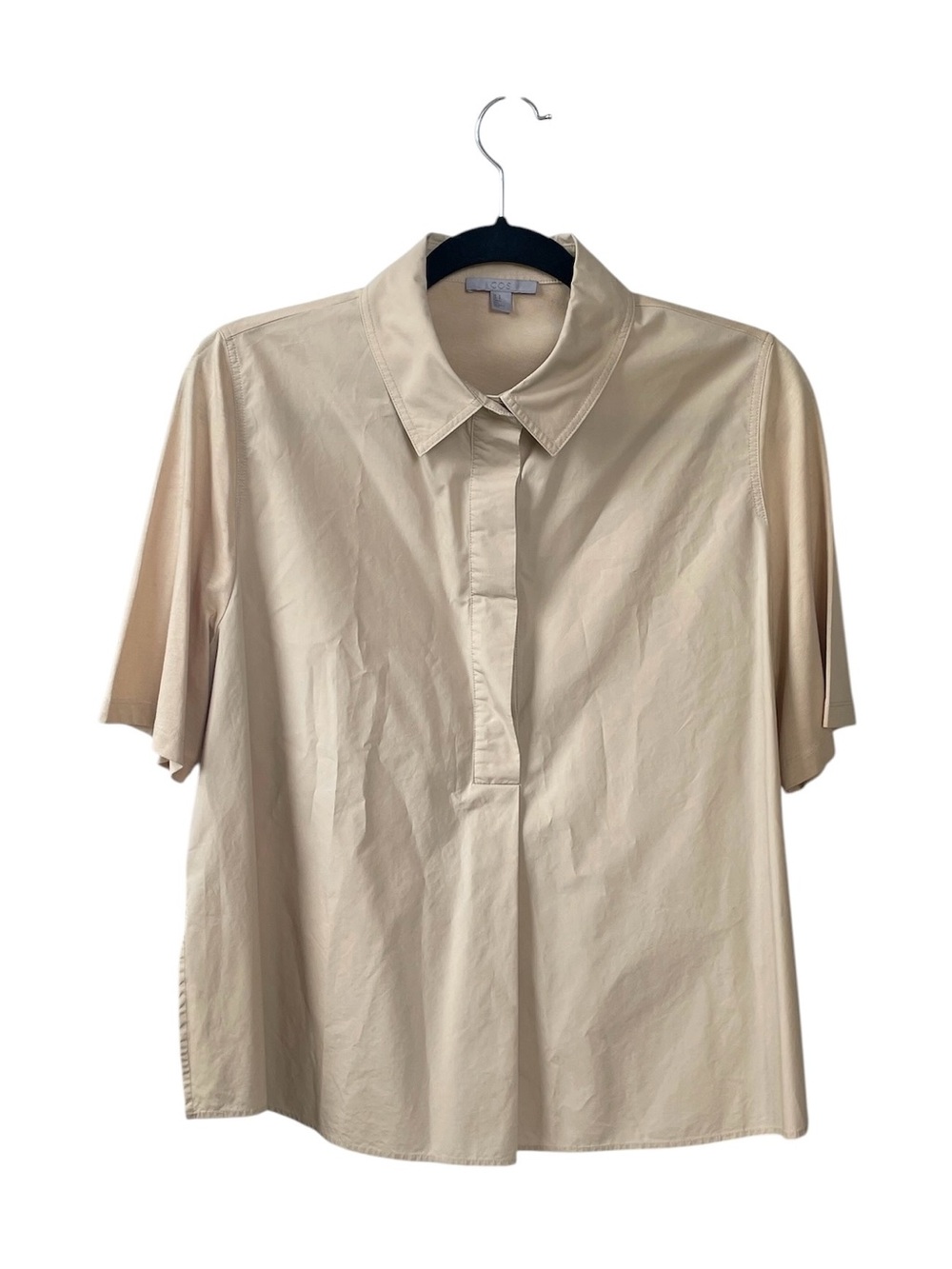 COS Beige Short Sleeve Popover Button Blouse Top S